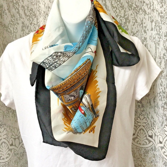 Vintage Paris Souvenir Scarf Historical Landmarks J. Mico Sancho 30” Square - Picture 2 of 7
